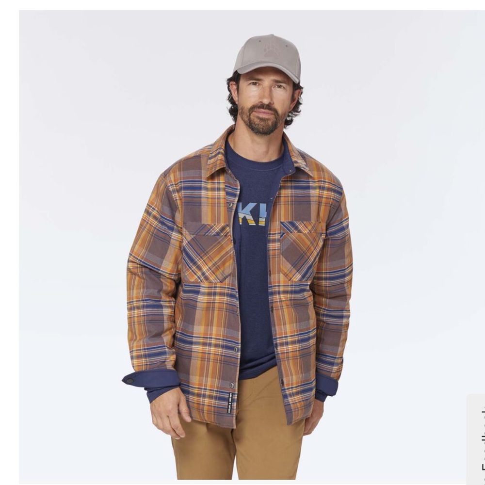 Duluth Trading Co Men's Plaid Shirt Jacket in Orange and Blue REVERSIBLE Sz XL